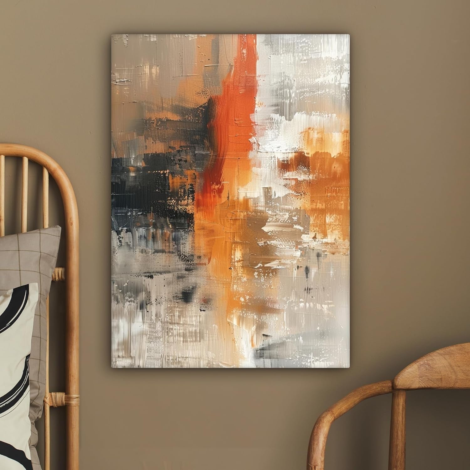Abstract Gold Grey Canvas Wall Art 50x70cm Framed Modern
