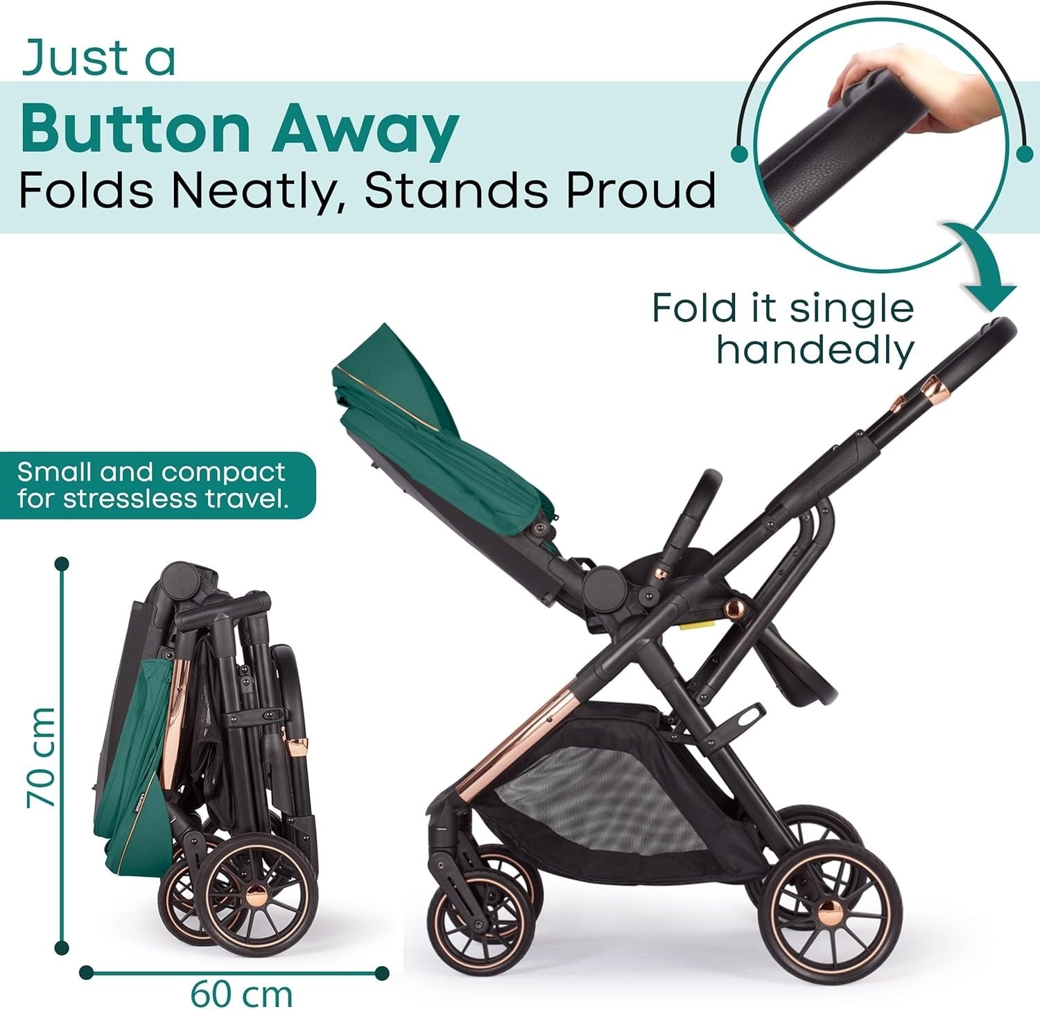 Baby Pushchair Reclining Seat Smooth Suspension Compact Stroller Green