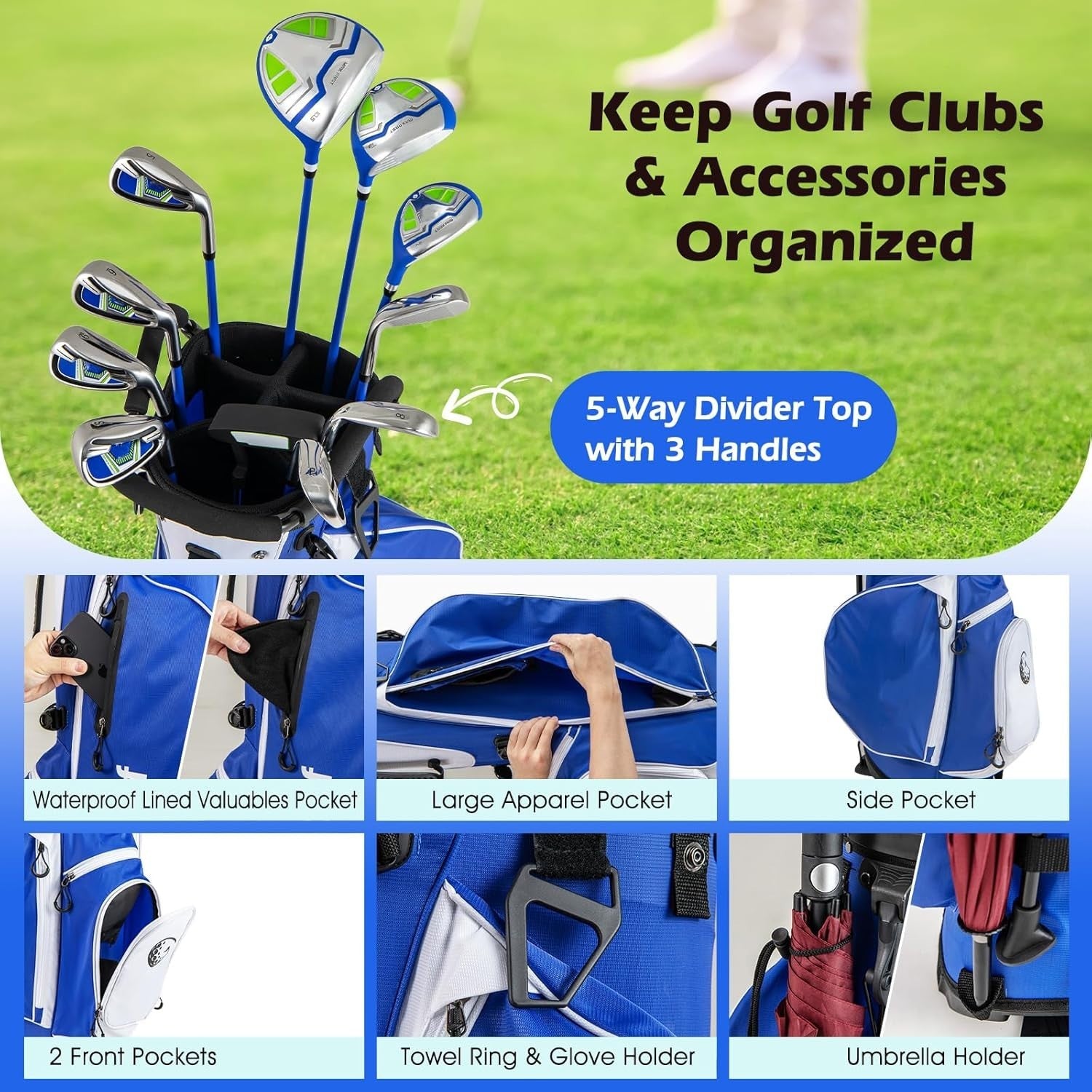 Right Hand Golf Club Set 12pc Woods Irons Wedges Putter Stand Bag