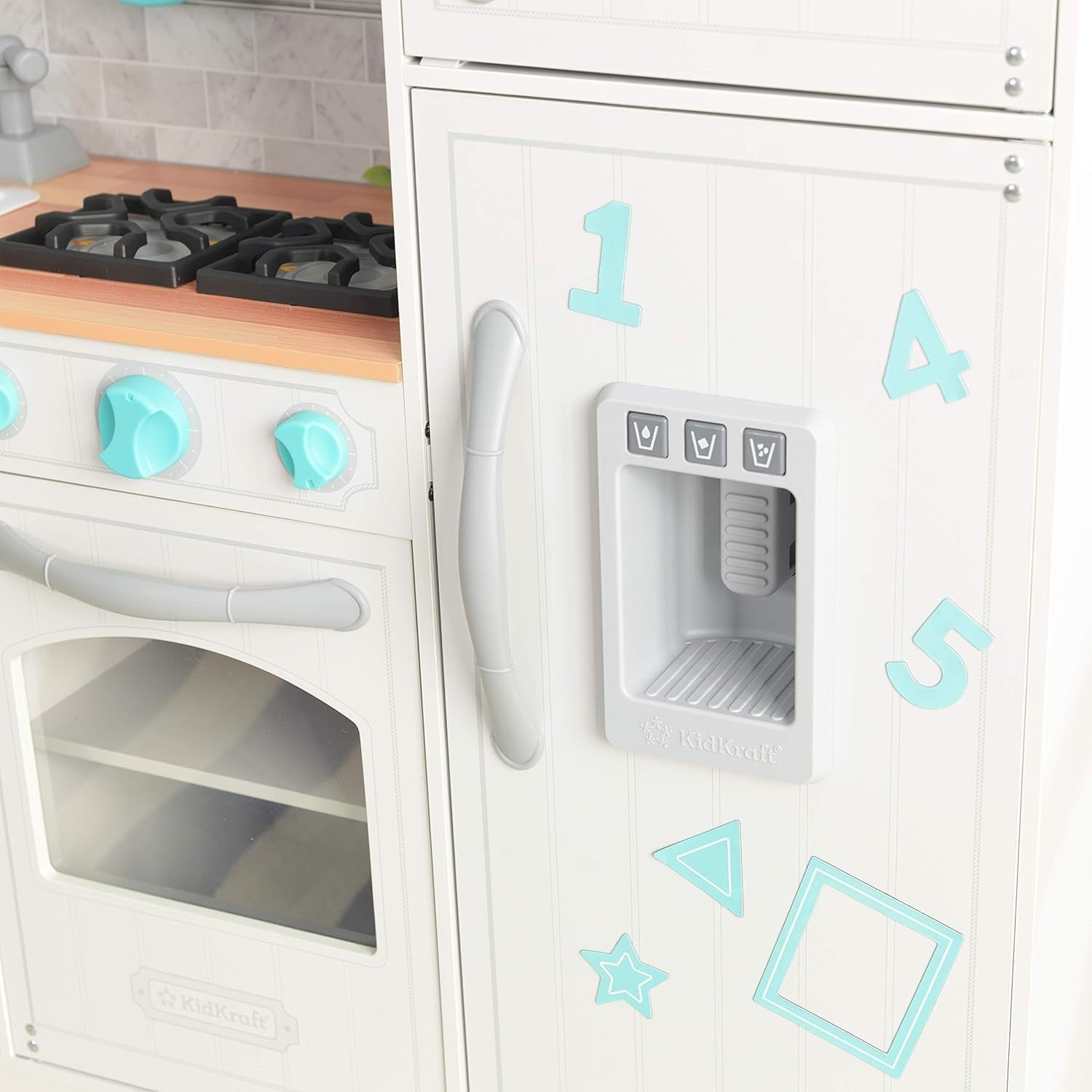 Wooden Kids Play Kitchen Ice Maker Fridge Magnets Grey Toy Set