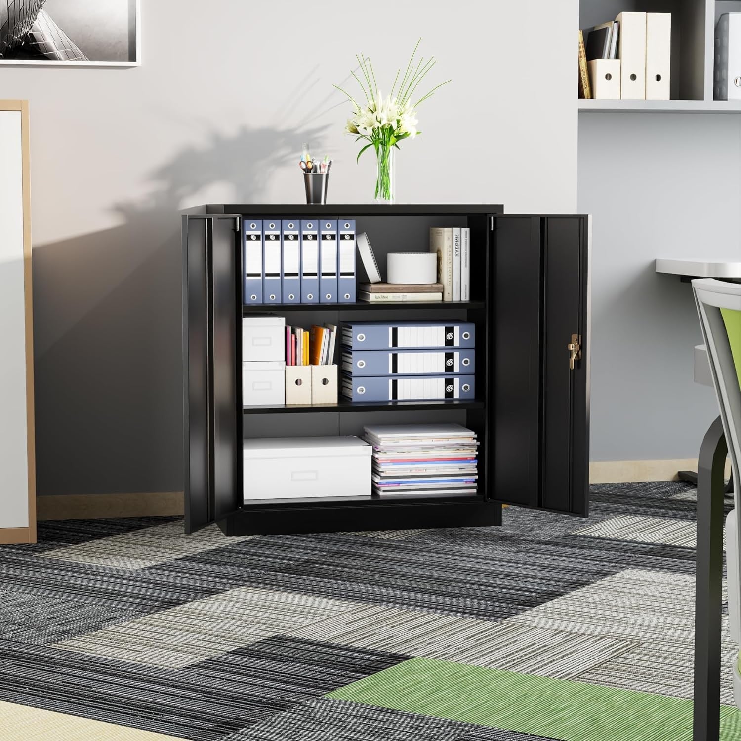 Metal Storage Cabinet with Locking Doors Adjustable Shelves Home Office Cupboard