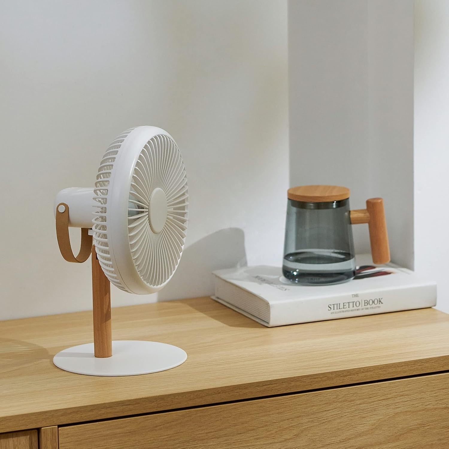 Portable Desk Fan 2-in-1 Rechargeable USB Remote Control Quiet Cooling LED White