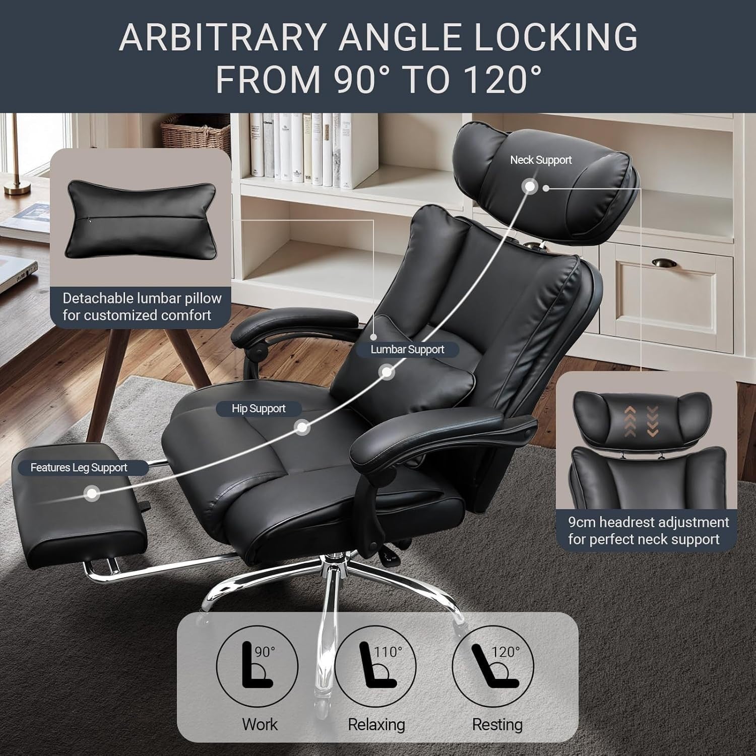 XXL Office Chair Recliner Big & Tall Ergonomic PU Leather Gaming Desk Seat
