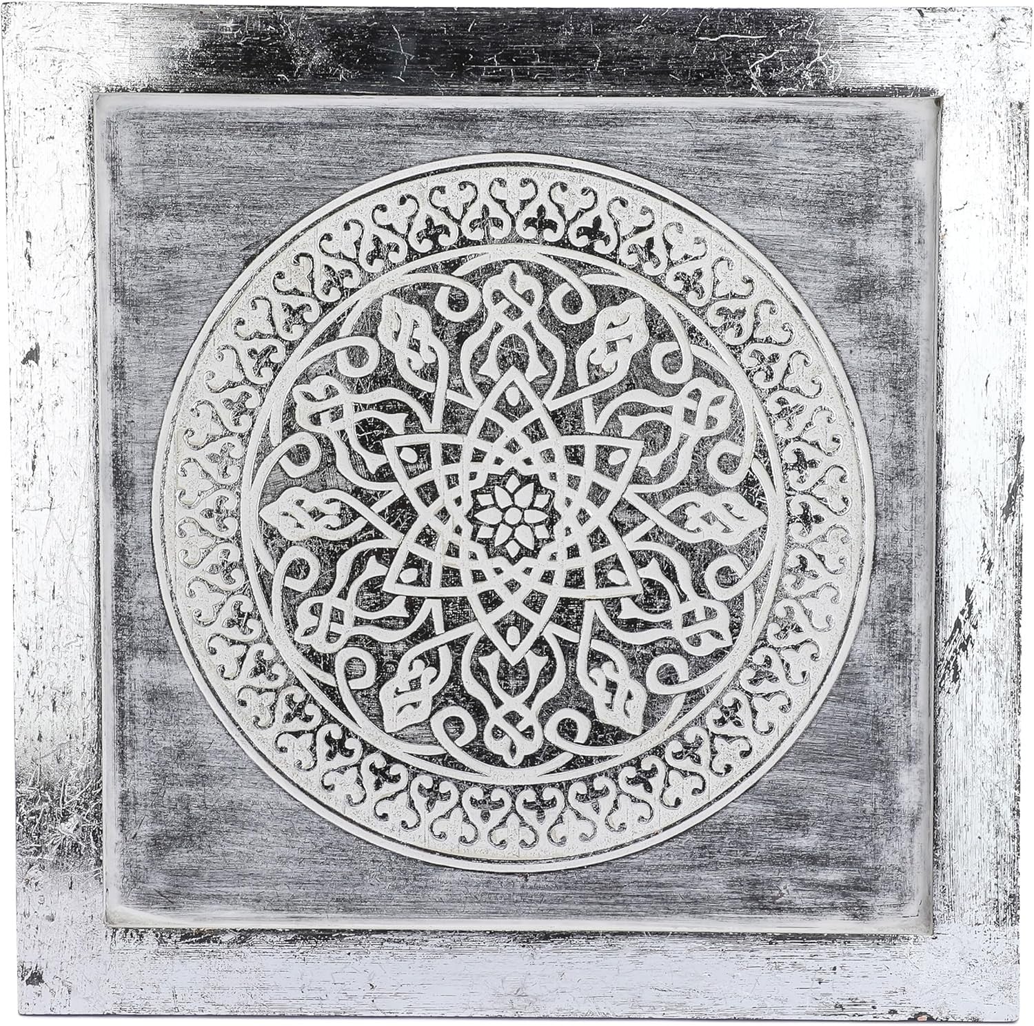 Mandala Wall Art Framed Carved Design 39x39cm Ready to Hang