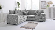 Silver Plush Velvet 5-Seater Corner Sofa With Pillows – Milton Diamond Tufted
