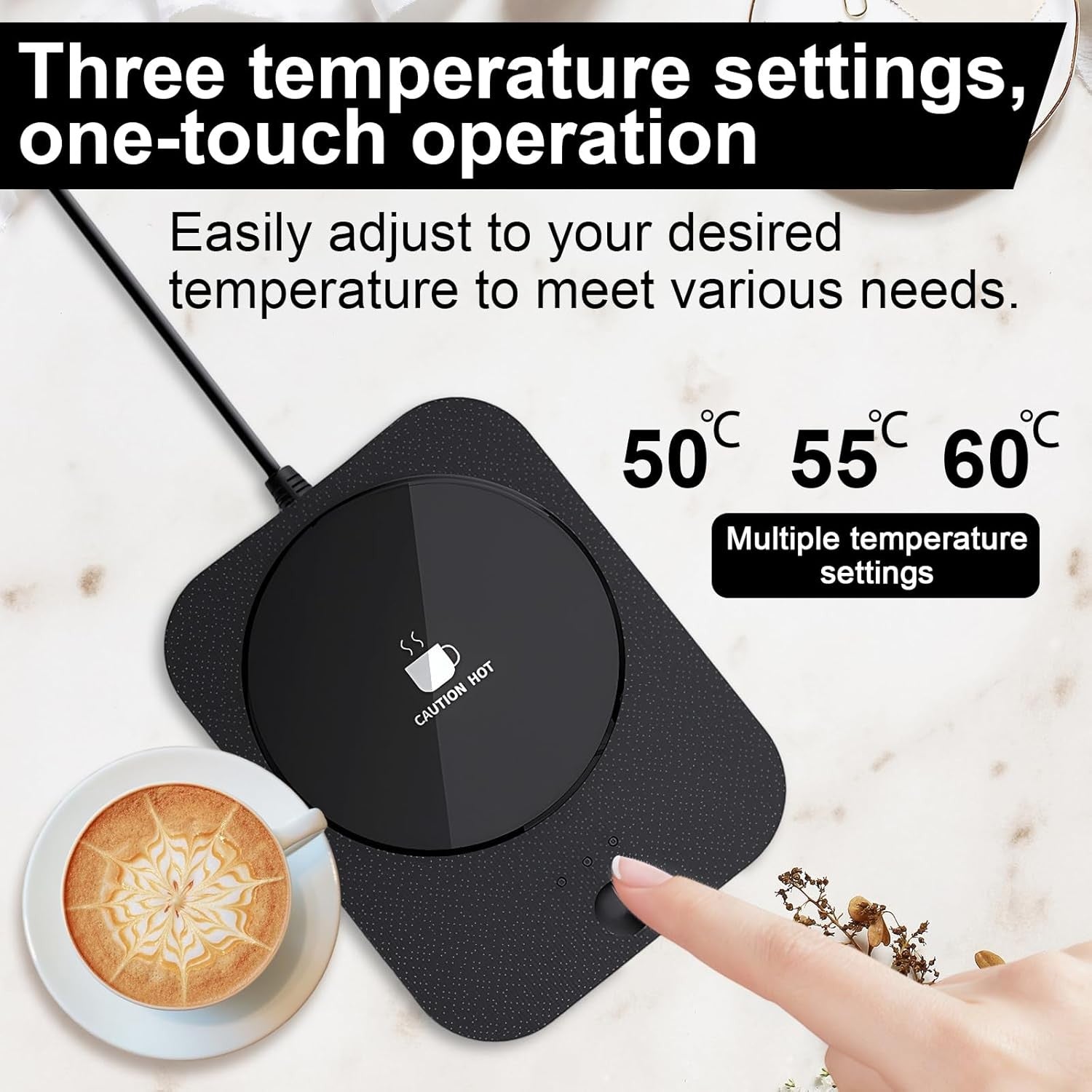 Black Desk Mug Warmer 3 Temp 50-60°C Auto Shut Off Heater