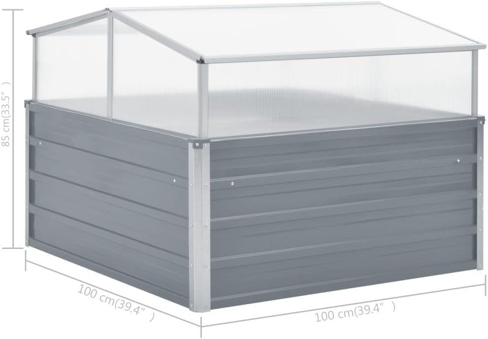 Outdoor Grey Raised Garden Greenhouse with Galvanised Steel Frame 100x100x77cm