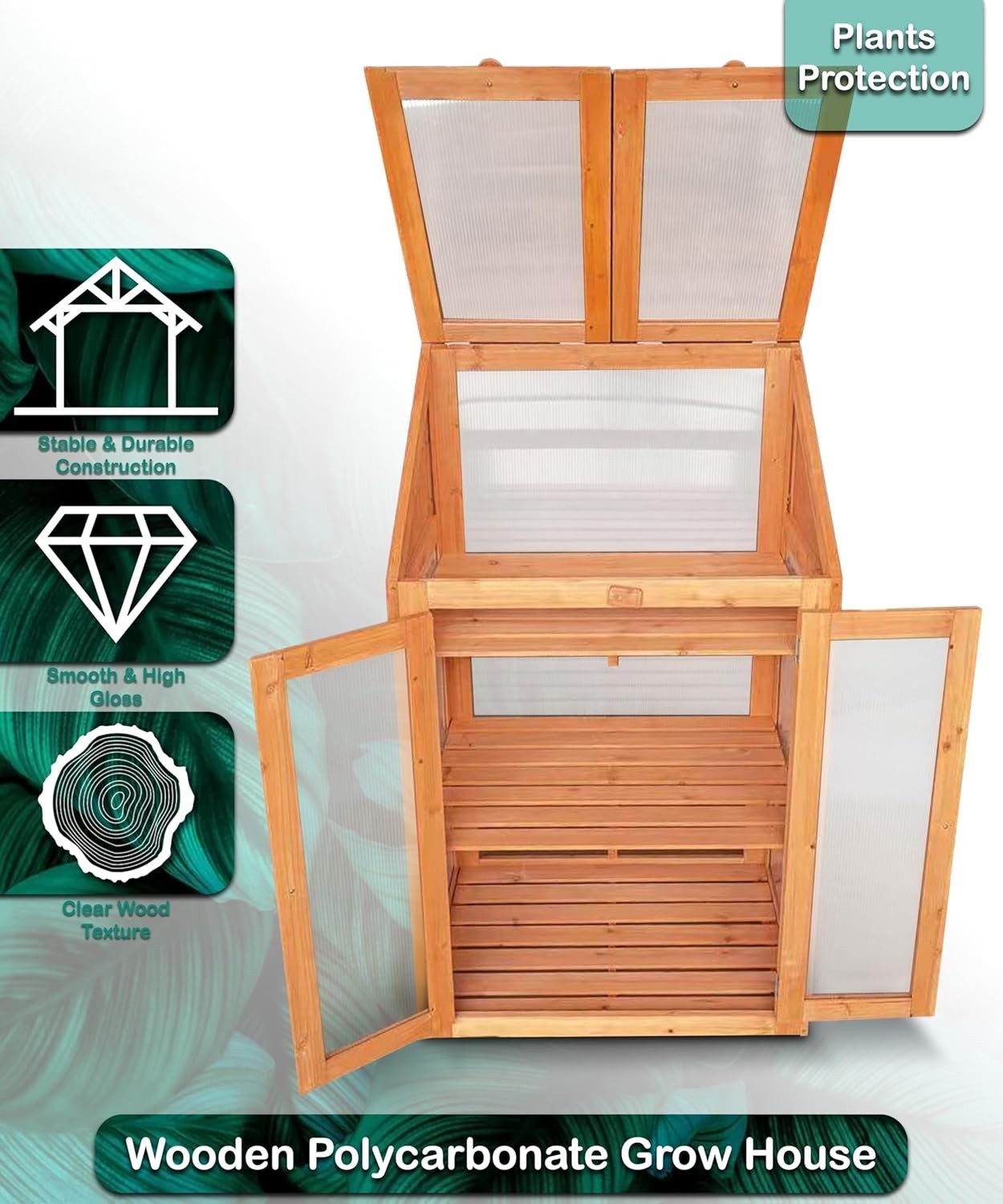 Wooden Cold Frame Mini Greenhouse 69x49x120cm | Polycarbonate Grow House