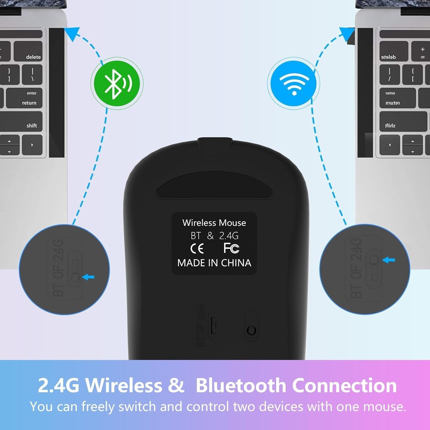Purple RGB Wireless Mouse Bluetooth 1600 DPI Rechargeable