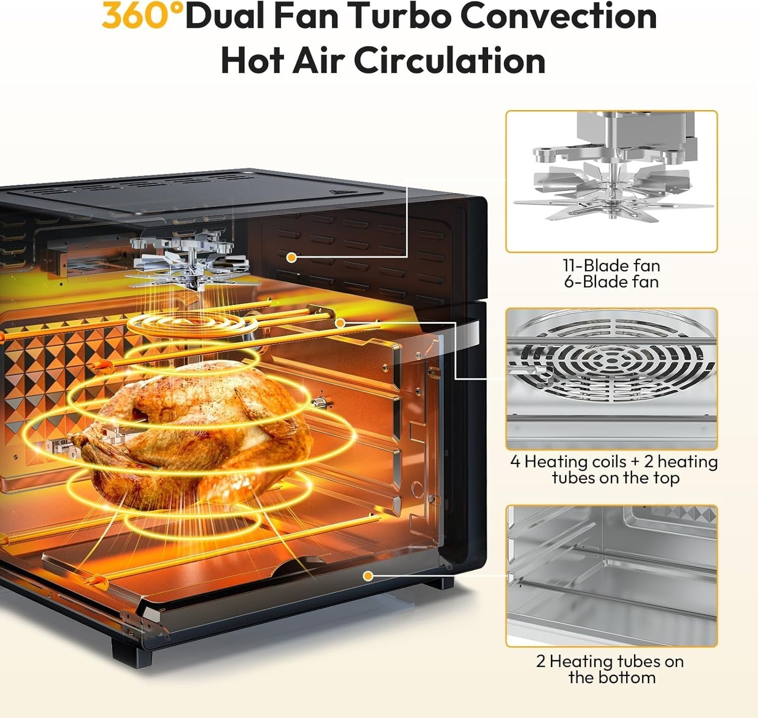 26L Air Fryer Oven Rotisserie Touchscreen 12 Presets 1700W Low Fat XXL