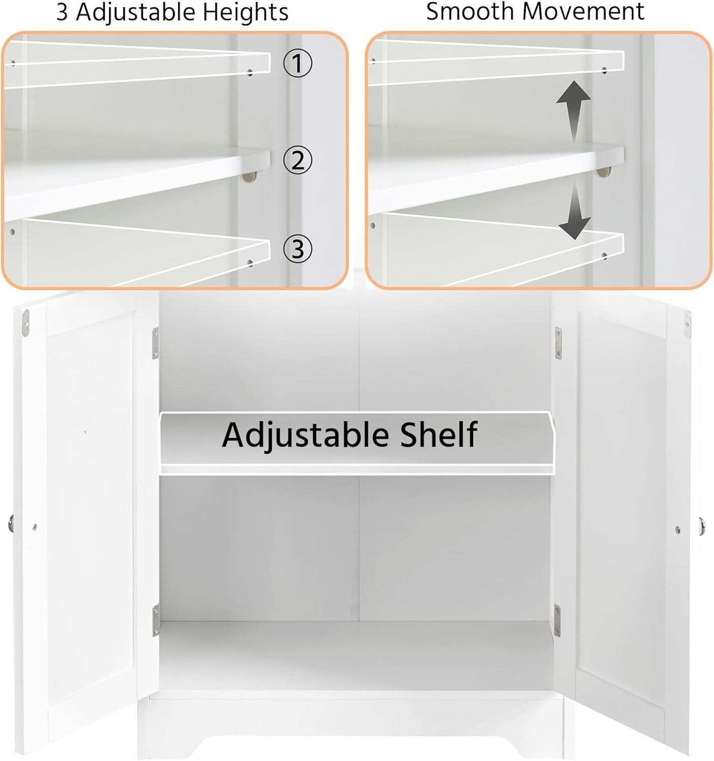 Freestanding Bathroom Floor Cabinet 2 Drawers Adjustable Shelf White