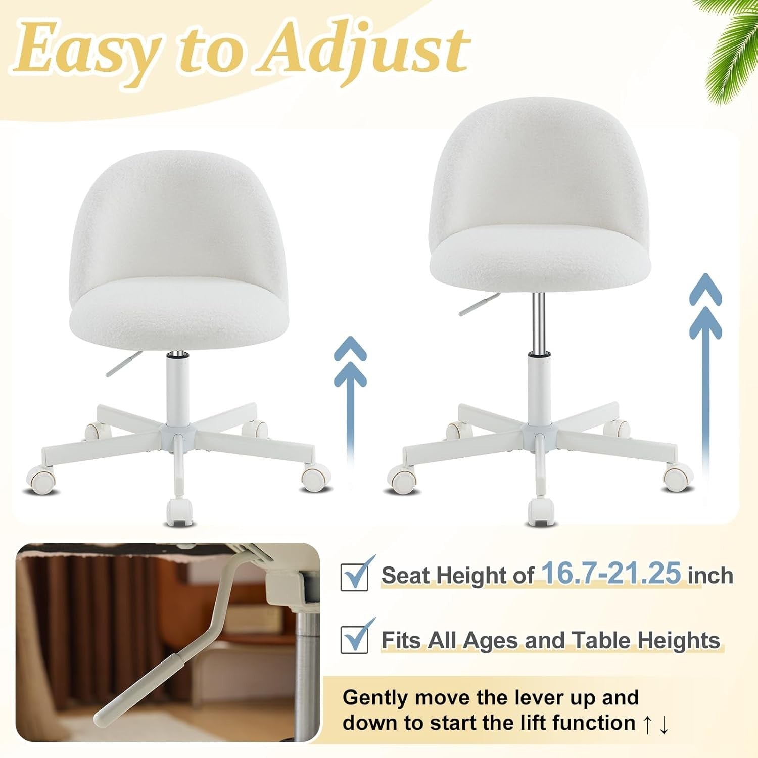 Velvet Vanity Desk Chair with Back Support – Cute Small Office Chair White