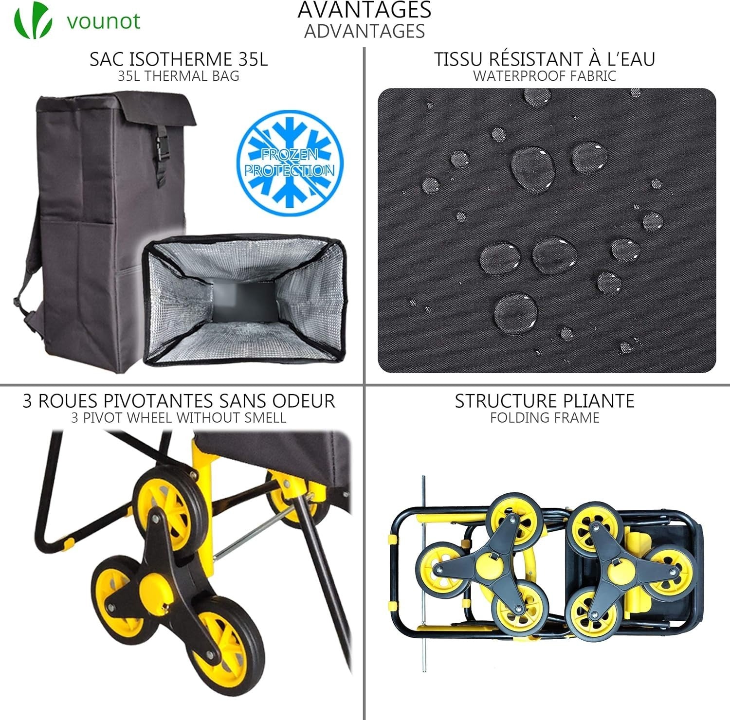 35L 6-Wheel Foldable Shopping Trolley Seat Waterproof Thermal Cart Black/Yellow