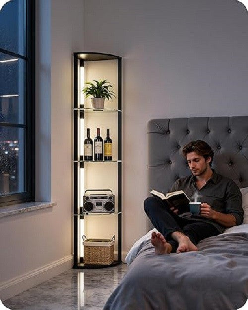 Corner Floor Lamp with Shelves Dimmable LED 4 Tier Storage Standing Light