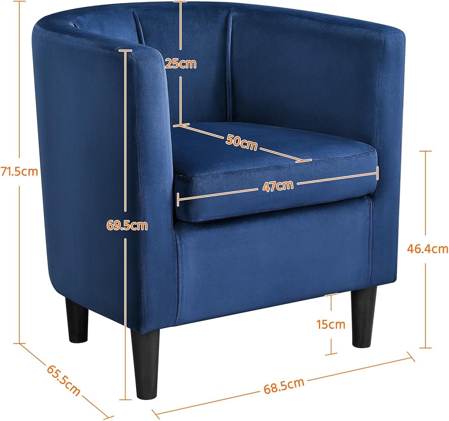 Blue Velvet Tub Chair Upholstered Accent Armchair