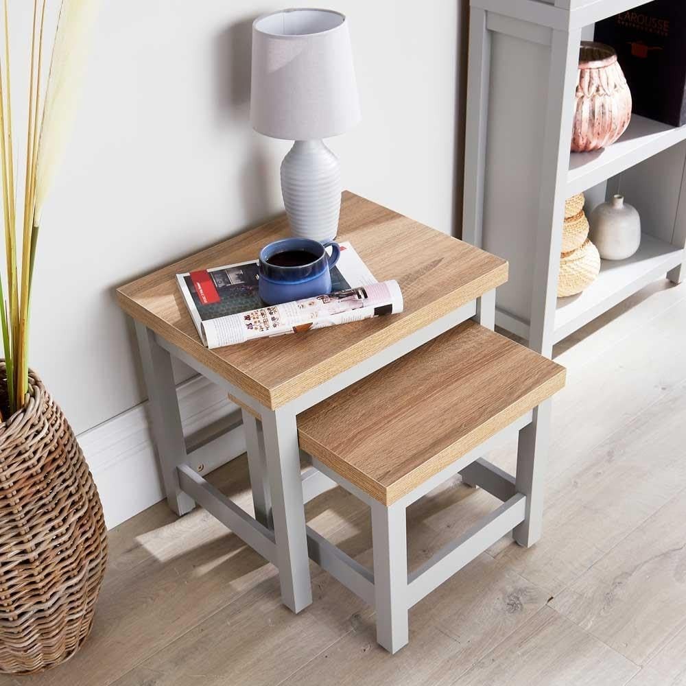 Nest of 2 Grey Side Tables Modern Living Room Engineered Wood Home Assembly