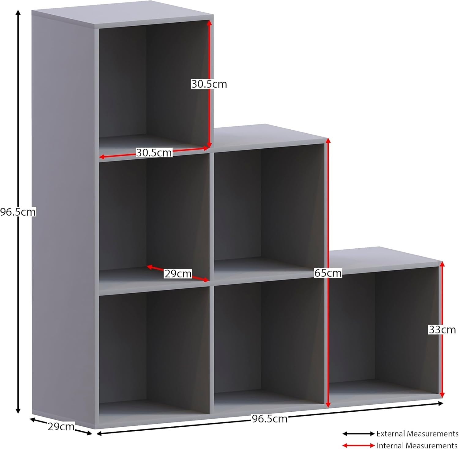 6 Cube Grey Staircase Storage Shelf with 3 Black Baskets – Modern Organiser