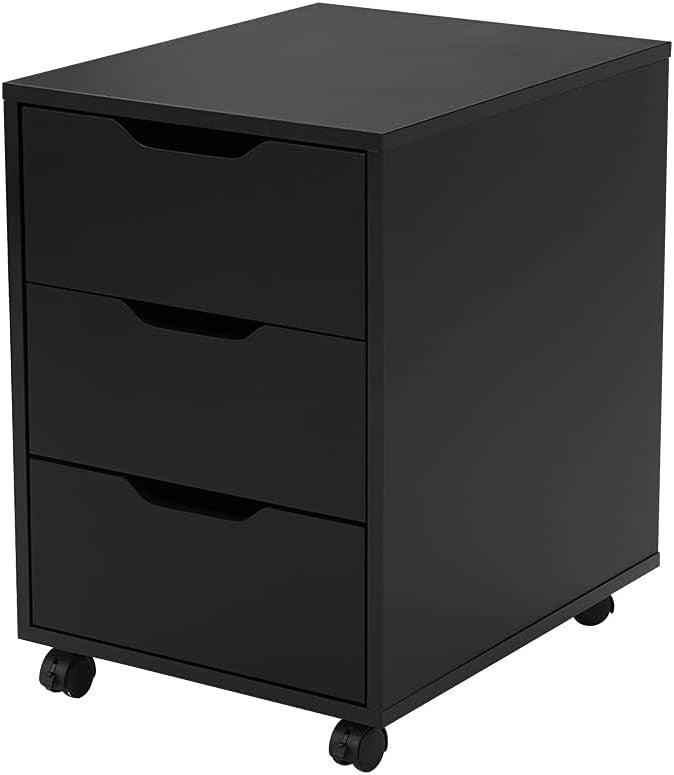 Black Rolling Drawer Cabinet 3 Tier Under Desk Office File Storage