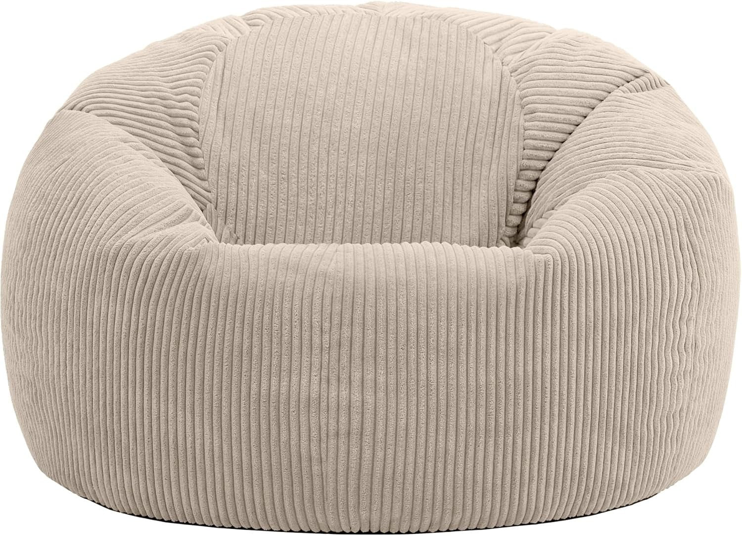 2x Corduroy Bean Bag Chairs Large Comfy Seat Adult Lounge Sofa Beige