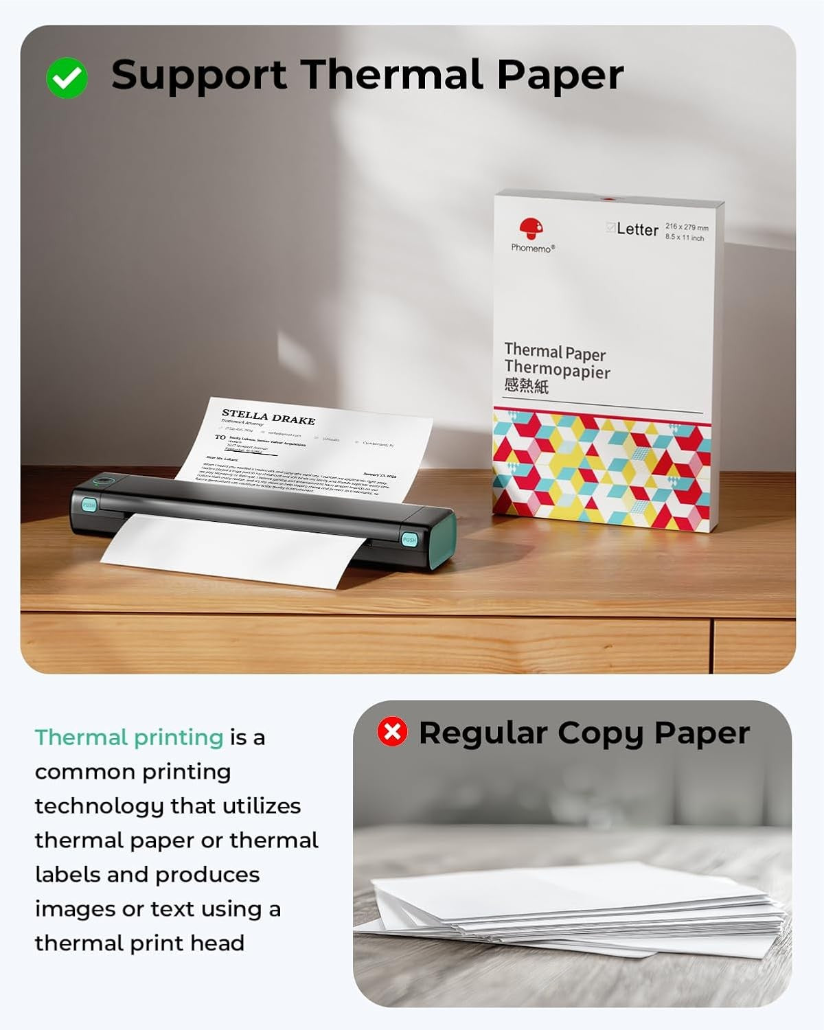 Portable A4 Bluetooth Thermal Printer Inkless Mobile Printer