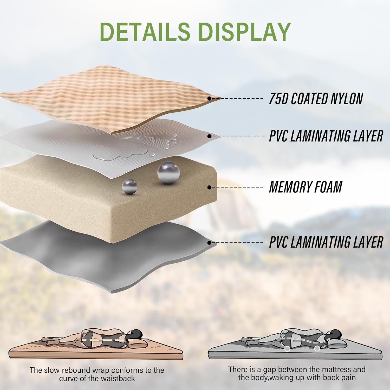 Inflatable Car Camping Mattress SUV Memory Foam Bed for 2 Adults