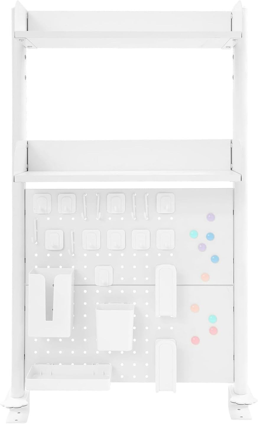 Clamp-On Desk Pegboard 60cm 2-Tier Desktop Organizer Shelf Privacy Panel White