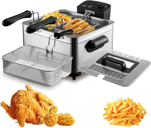 Electric Deep Fat Fryer 5L 2000W Easy Clean Dual Baskets Window Lid