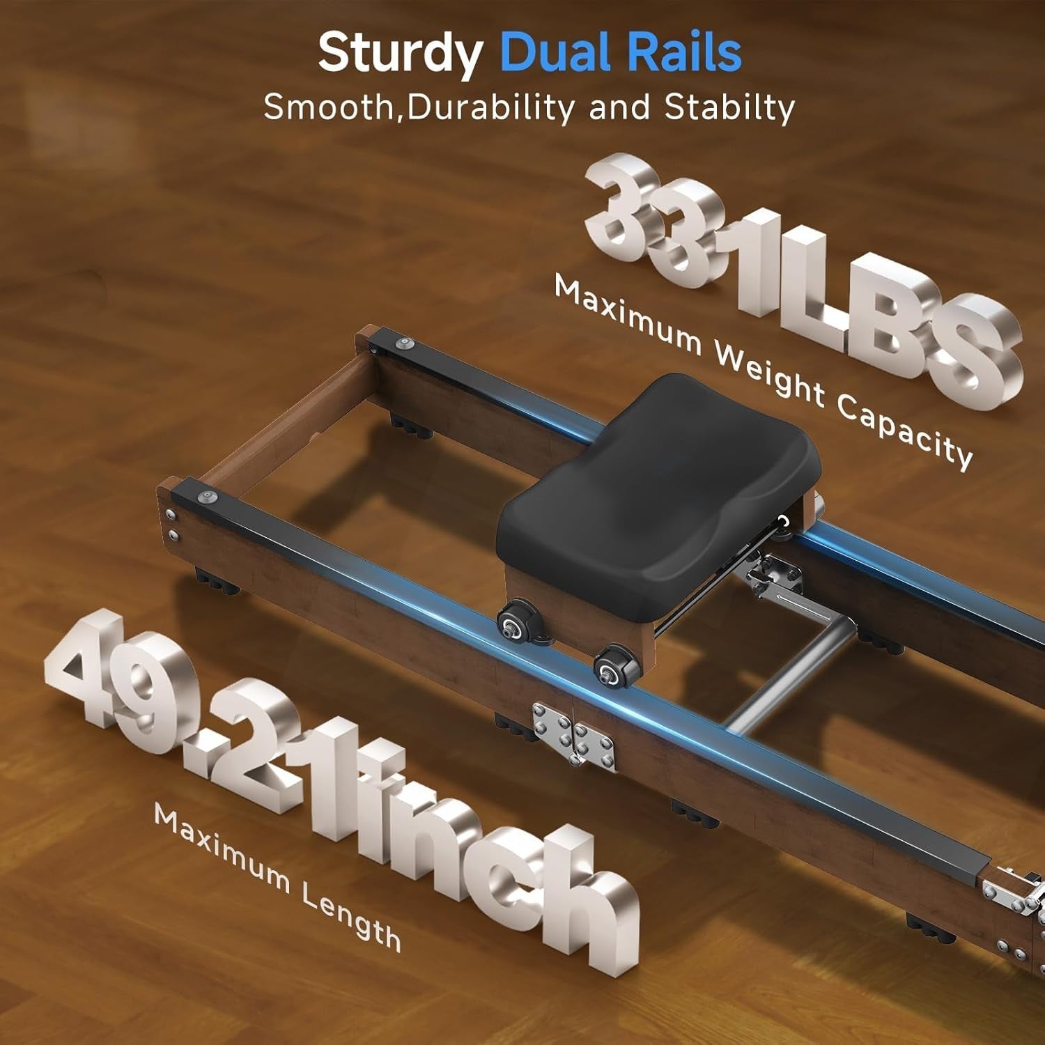 Triple-Folding Water Rowing Machine 6-Level Resistance LCD App Rower 150KG