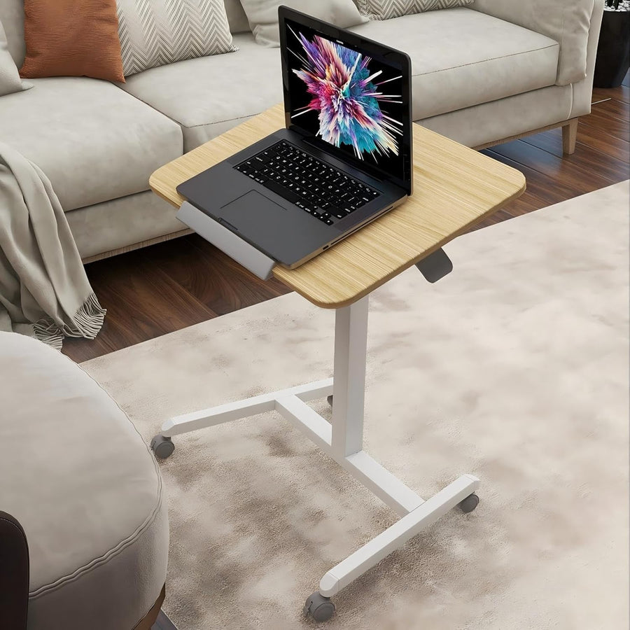 Adjustable Standing Desk Laptop Table with Wheels Mobile Overbed Workstation
