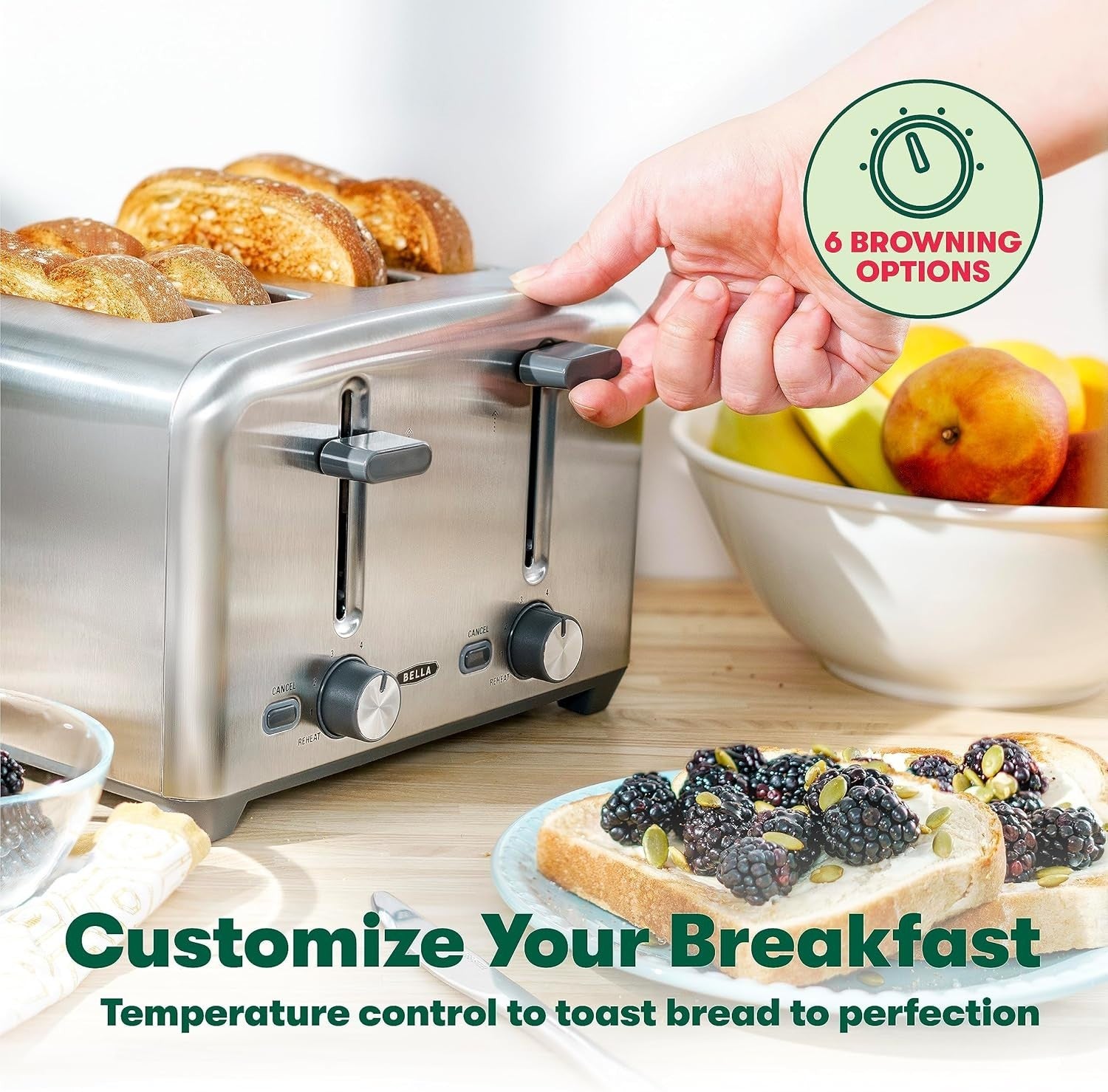 4-Slice Toaster Extra Wide Slots Bagel & Bread Stainless Steel