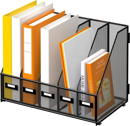 Metal Desk Organizer with 5 Compartments – Magazine, File & Letter Holder