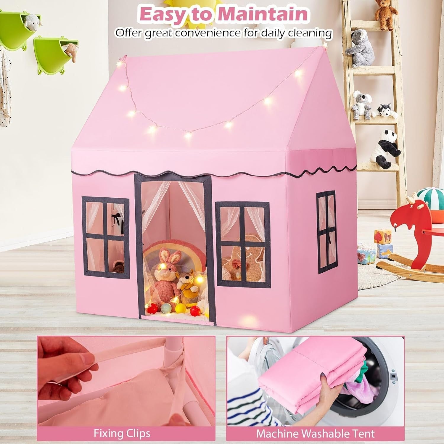 Pink Fairy Castle Kids Play Tent Indoor Large Star Light Playhouse