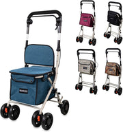 Foldable Shopping Trolley Walker with Seat Backrest Brake & Wheels
