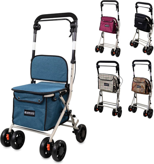 Foldable Shopping Trolley Walker with Seat Backrest Brake & Wheels