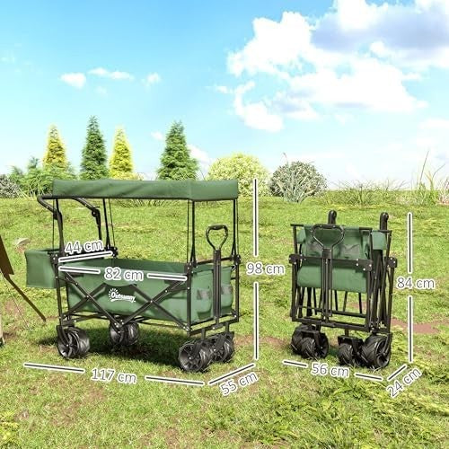 120L Folding Trolley Cart with Removable Canopy All Terrain Wheels