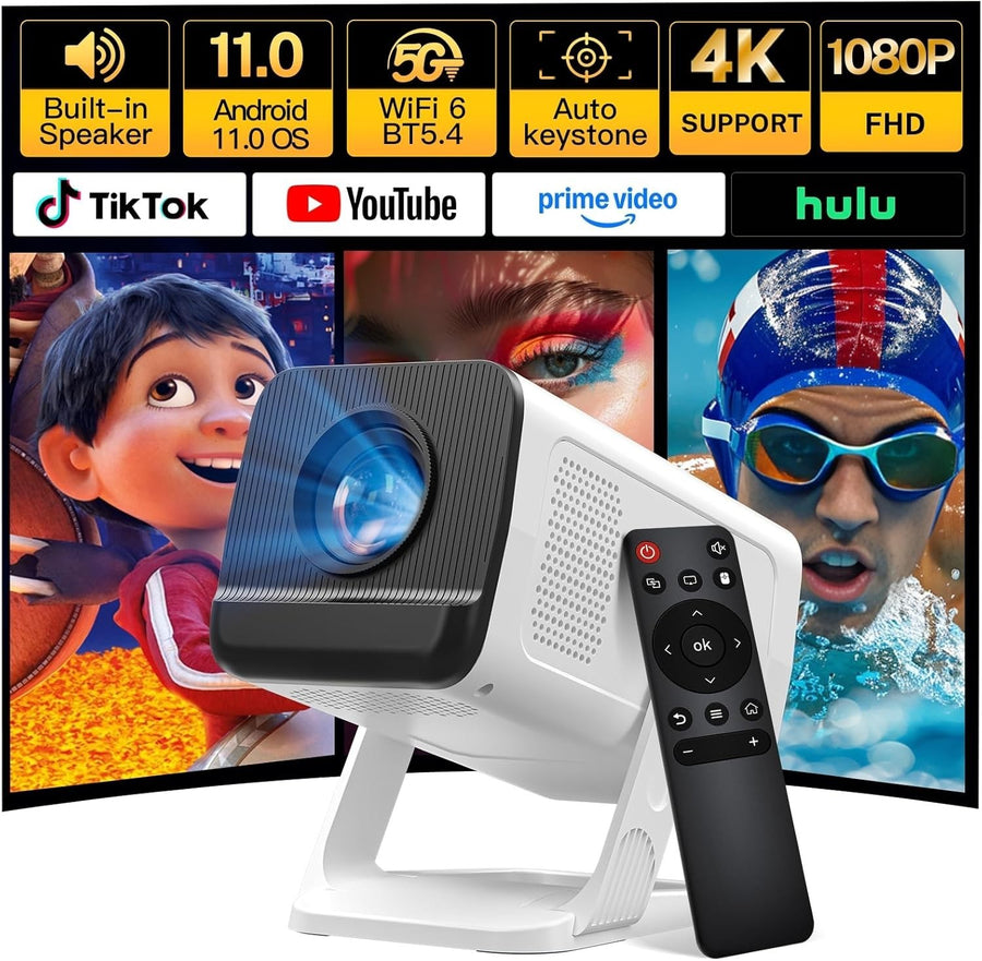 WiFi6 Smart Mini Projector 1080P 4K Support Bluetooth Ceiling