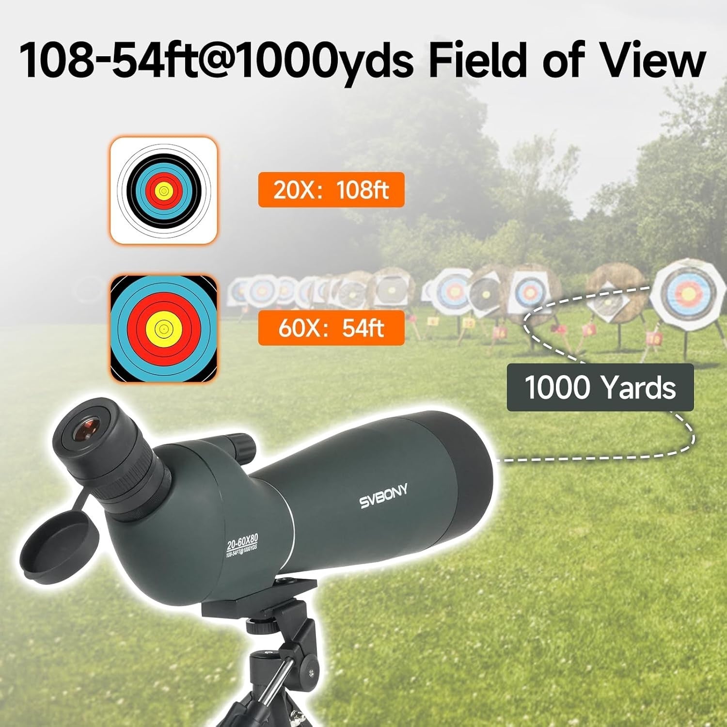 20-60x80 Spotting Scope HD FMC Waterproof Tripod Phone Adapter