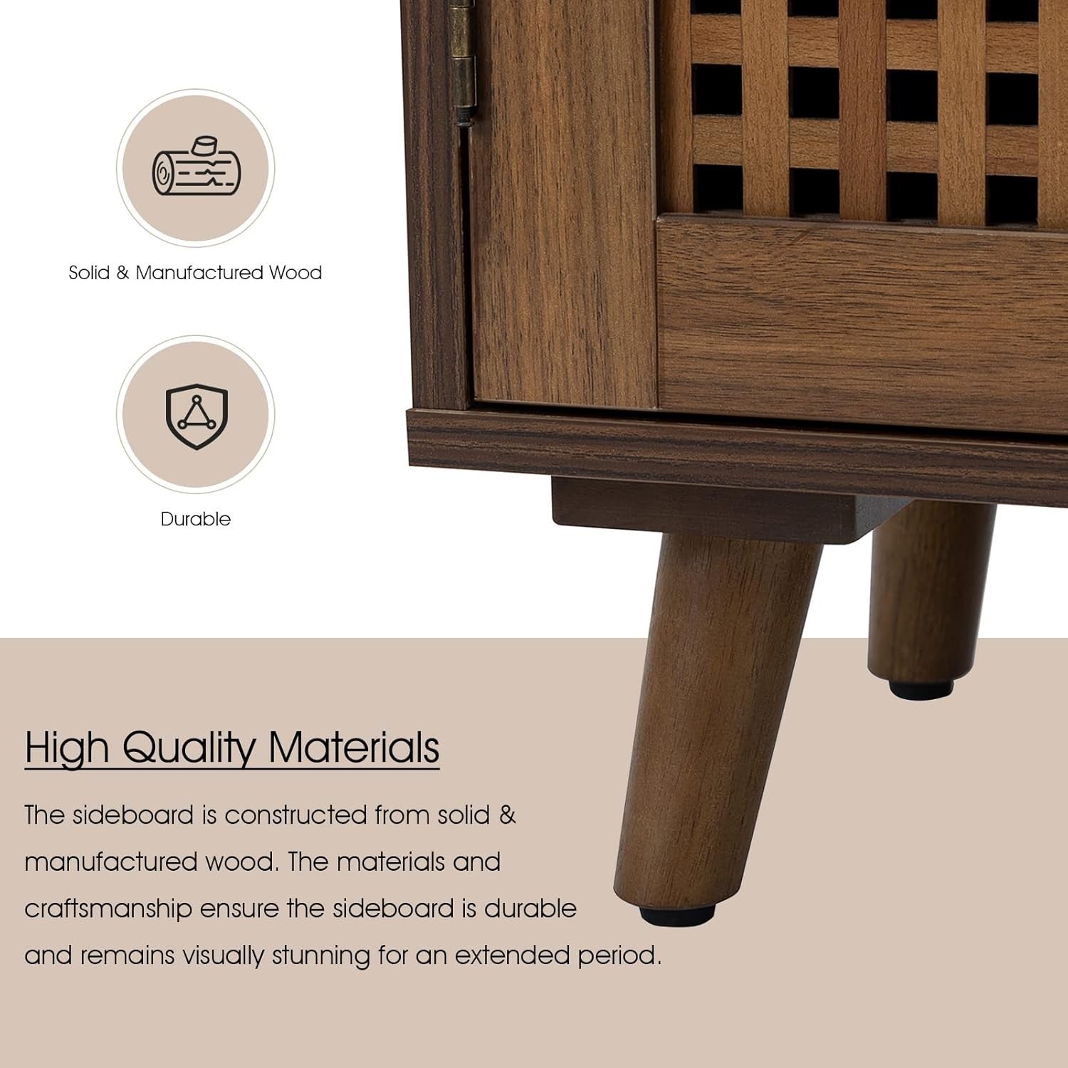Modern Wood Sideboard Cabinet 3 Door Storage Buffet with Lattice Design