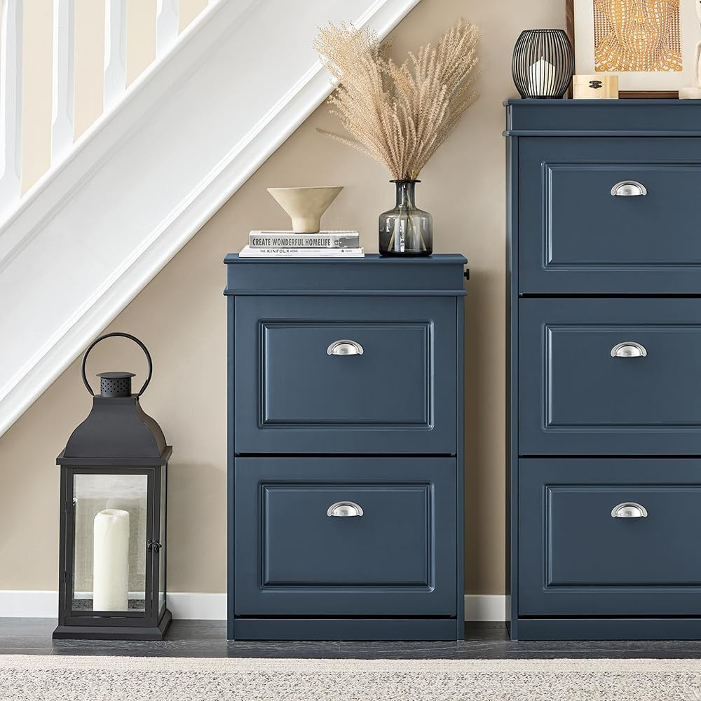 Slim 2-Drawer Shoe Cabinet with Adjustable Shelves, 54x24x83 cm Navy
