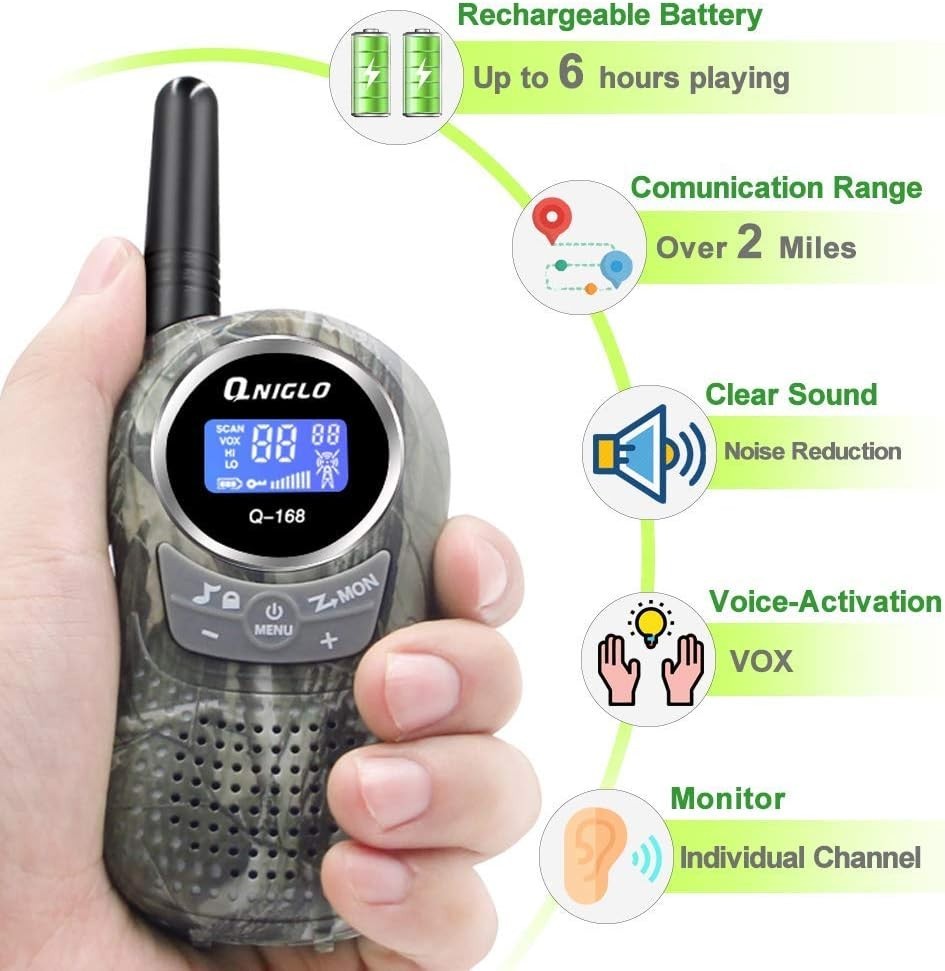 Kids Rechargeable Walkie Talkies 2 Pack Long Range VOX 8 Channel Radio
