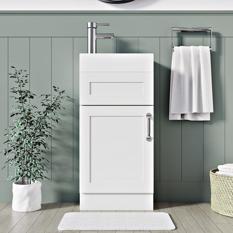 Slim 400mm Bathroom Vanity Unit  Basin White Floor Standing Sink Cabinet