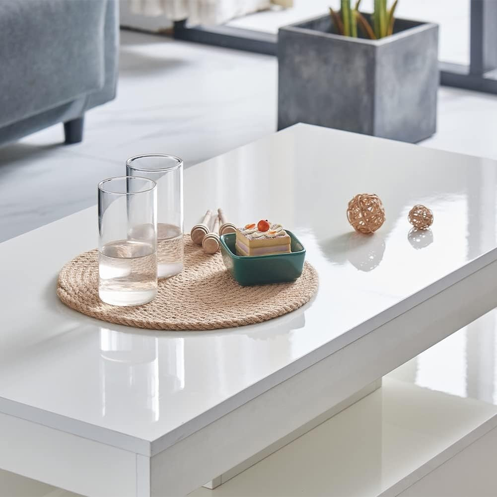 Modern White High Gloss Coffee Table with 16-Color LED Lights & Large Capacity