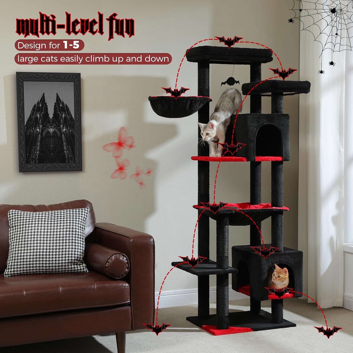 Large Cat Tree 175cm Multi-Level Tower with Condos Scratching Posts Hammock