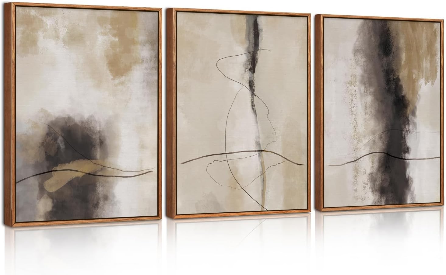3 Panel Abstract Framed Canvas Wall Art 30x40cm Brown Black