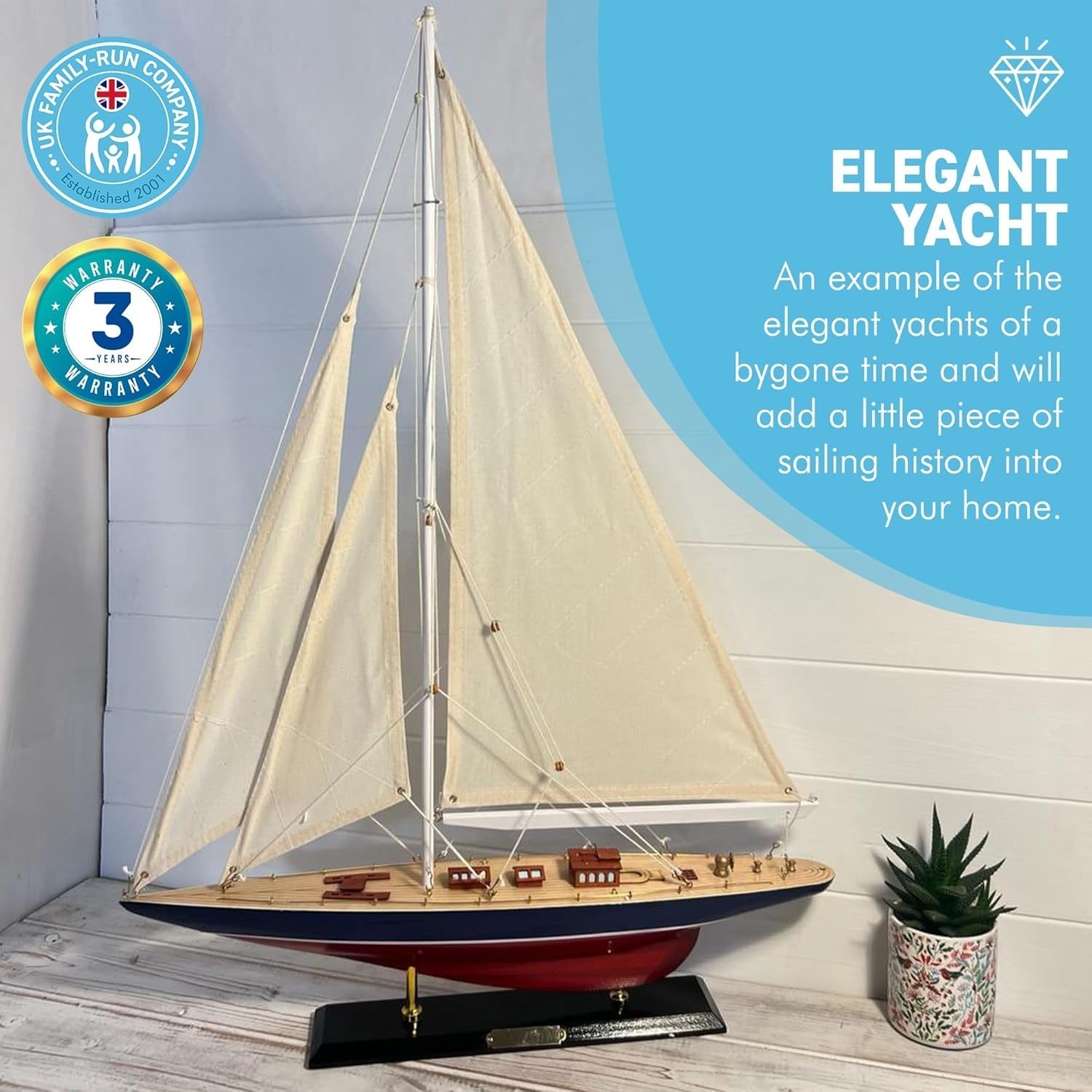 50cm Wooden Sailing Yacht Model | Nautical Decor | Detailed Sailboat Ornament
