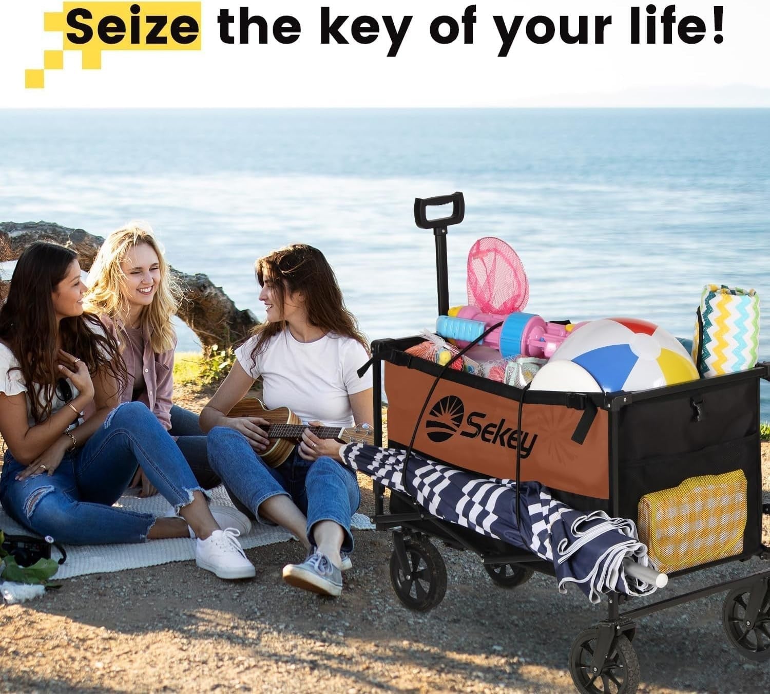 Heavy Duty 200L Folding Camping Wagon 330lb All Terrain Festival Beach Trolley