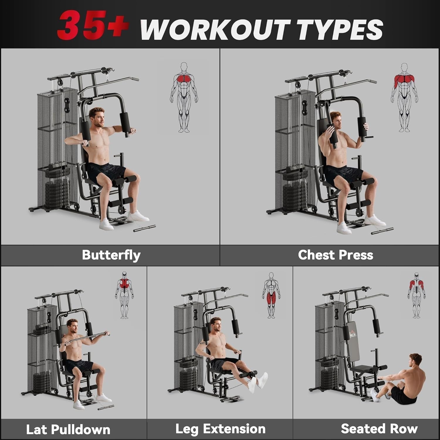 Multi Gym Home Workout Station 150x110x210cm – Chest, Leg & Arm Trainer white