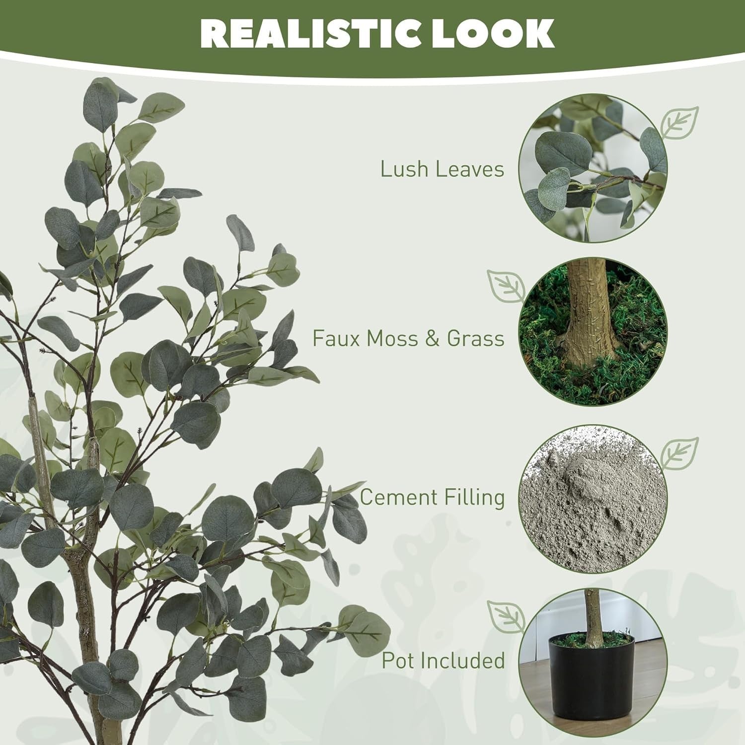 150cm Artificial Eucalyptus Tree Silver Dollar Leaves in Pot Home Garden Decor