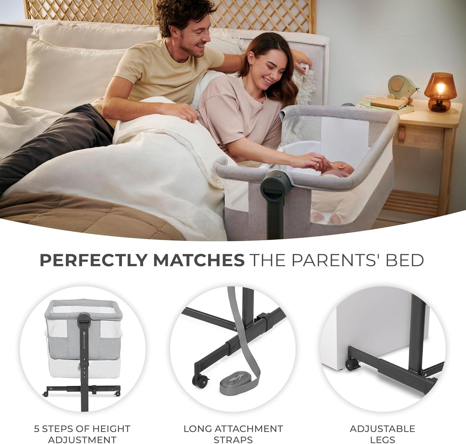 Bedside Baby Crib Co-Sleeper Cot Adjustable Height Travel Bassinet