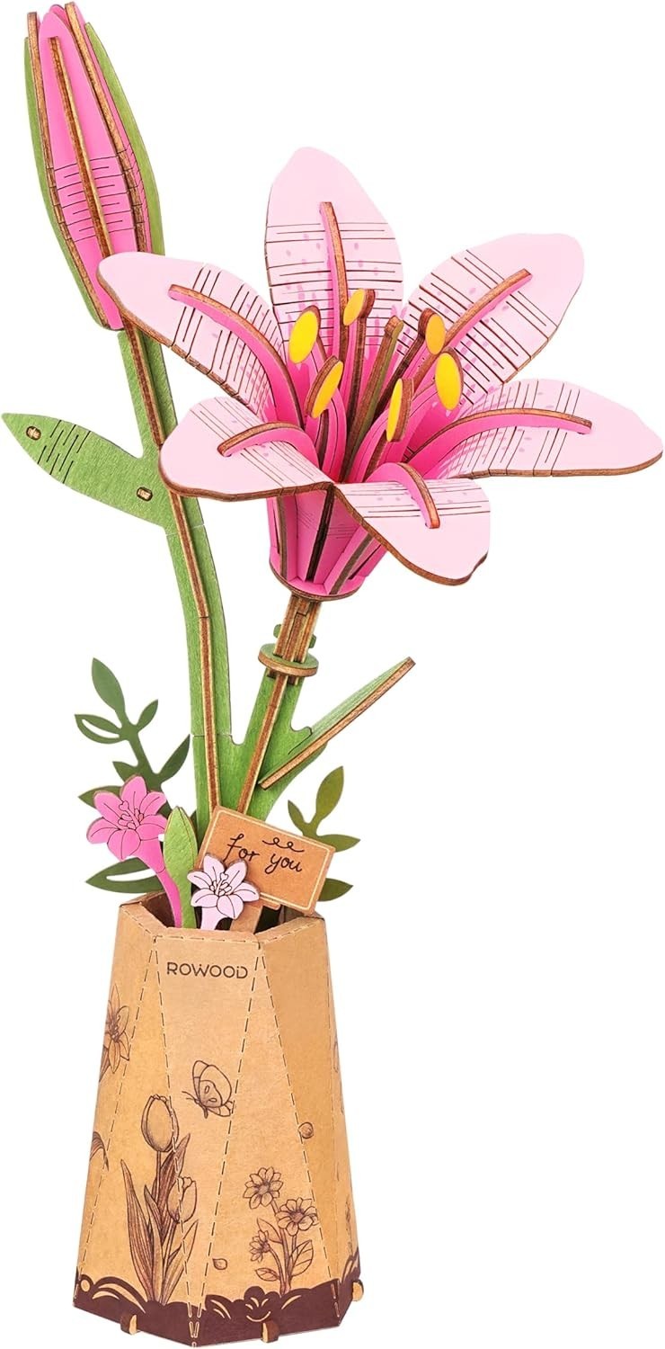 DIY 3D Wooden Lily Flower Puzzle Kit – Elegant Floral Craft Gift Set